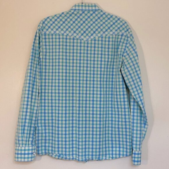 Panhandle Slim Fit Light Blue Yellow plaid Pearl Snap Flip Cuff  XL - Picture 5 of 11